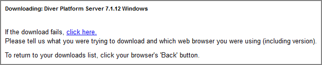 The Downloading page gives the option to contact support if the Opening dialog box fails to open.